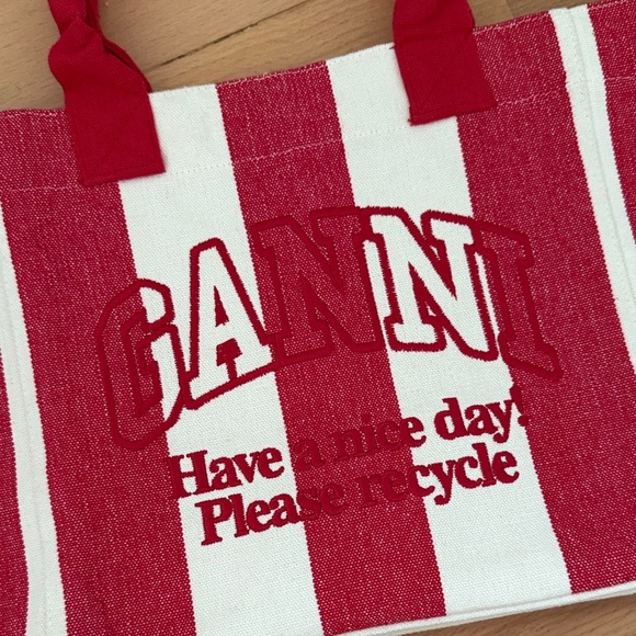 Ganni Striped Tote in Red and White - Picture 2 of 4